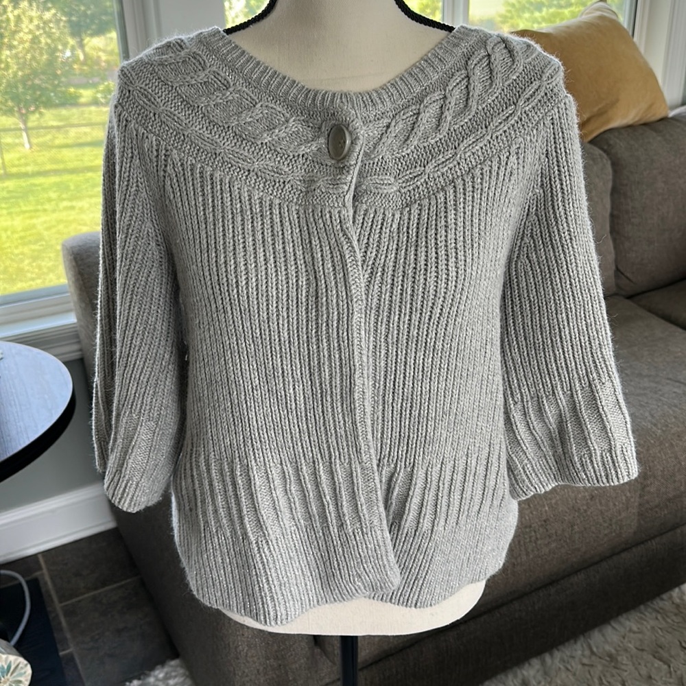 White House Black Market Women’s Silver Gray Cardigan Sweater Size Small